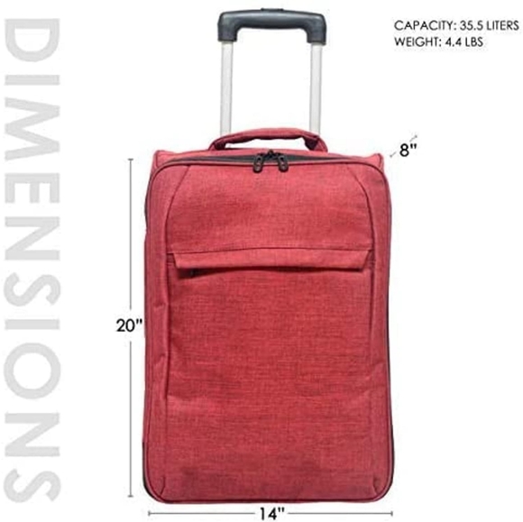 Softside Carry On Luggage Two-Tone Polyester 900D Red. Collapsible - Picture 6 of 10